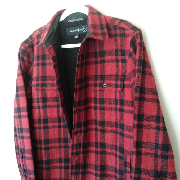 Treasure Bond L Plaid Faux Sherpa Lined Flannel Shacket Jacket Coat Wool Blend - Picture 2 of 12